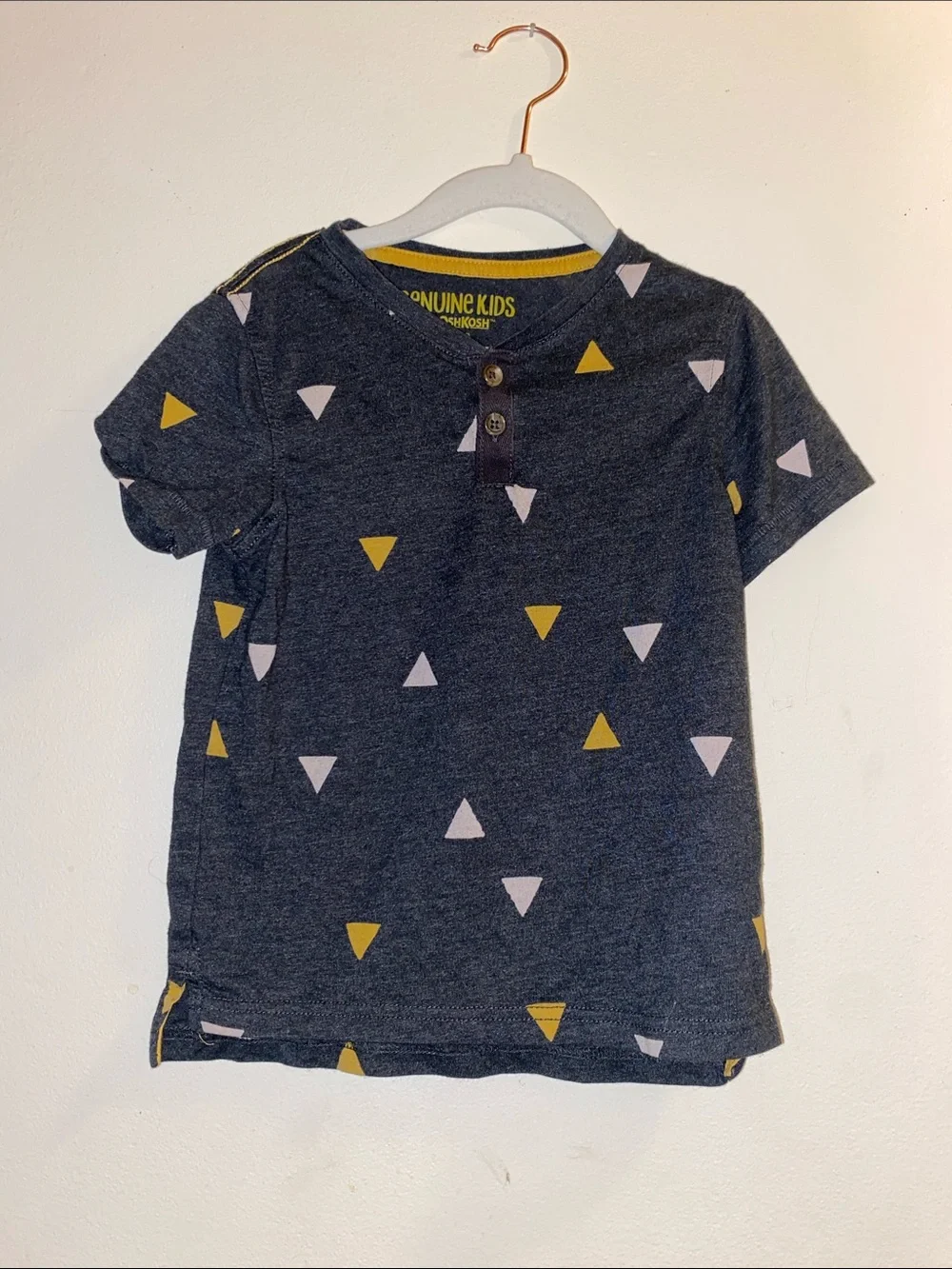 OshKosh B'gosh  Short-Sleeve Henley with Yellow and Light Pink Triangles